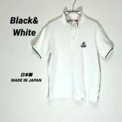 4981U ブラック＆ホワイト ポロシャツ 白 M 日本製 ゴルフ 半袖 春夏