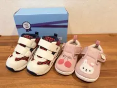 【靴2足セット】アシックス×ファミリア14㎝　ピンクうさぎシューズ13.5㎝