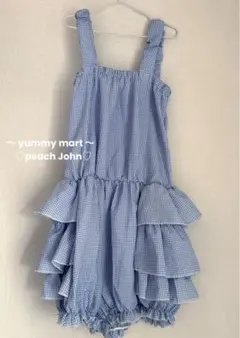 美品【YUMMY MART】ギンガムチェック フリル付きサロペット ルームウェア
