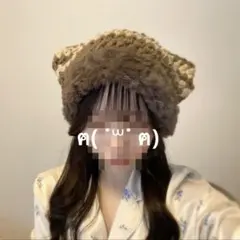 猫耳 ニット帽 ファー付き もこもこ ハンドメイド y2k 韓国 かわいい 冬