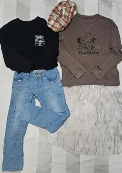 PEANUTS 長袖Tシャツ Lee デニムチェック柄帽子GLOBAL WORK