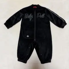 BABYDOLL パイピングベロアロンパース80 ブラック ベロア素材 王冠