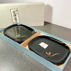 美品】会津塗 銘々皿 5枚 木乾 くつわ型 蒔絵 菓子皿 漆器