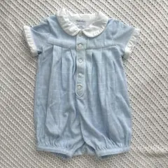 【美品】ラルフローレン 丸襟 ロンパース 6m 水色と白のチェック