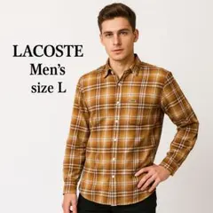 【美品】ラコステ LACOSTE チェックシャツ ブラウン L 日本製 メンズ