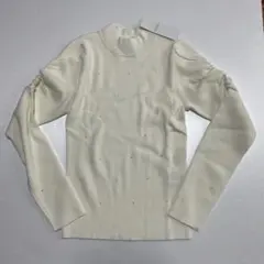 ホワイト リブニット パフスリーブ