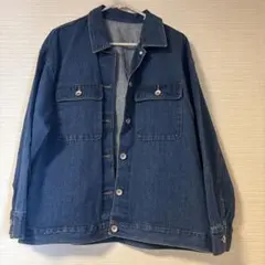 ダークブルー デニムジャケット ボタン付き