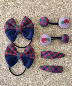 ヘアゴム　リボン　パッチンピン ファミリア風　赤　りんご　3セット　④