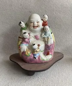 五子登科 弥勒 笑い仏 布袋 唐子 仏像 白磁 金彩 色絵 骨董 仏教 美術