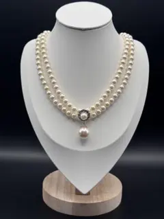 2連 パール ネックレス フォーマル 結婚式 上品 ビジュー付き