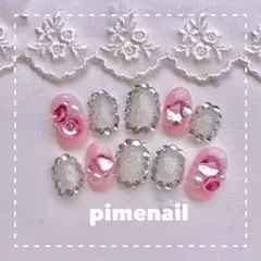 キラキラビジュー囲みスワロネイル