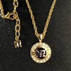 【NINA RICCI】ヴィンテージ ゴールド　クリスタルネックレス ロゴ 刻印