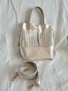 ❣️フリンジ トートバッグ ショルダーバッグ ゴールド