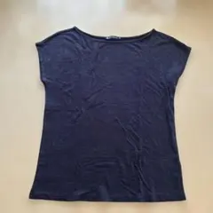 PETIT BATEAU プチバトー 半袖カットソー ネイビーXS 麻100%のサムネイル