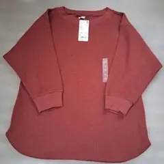 UNIQLO ブラウン 7分袖 トップス S　ワッフルクルーネックt