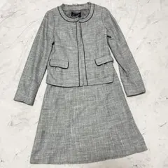 美品 anyFAM セレモニー スーツ ノーカラー ツイード ラメ グレー