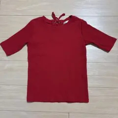 美品　COLZA レッド 後ろリブ編み レースアップ 半袖Tシャツ Mサイズ