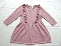 H&M★ワンピース★長袖★ニット★ラッフル★ピンク★ドット柄★12-18m★86
