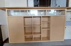 木製キャビネット ガラス扉付き 幅150cm
