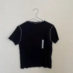 GU WOMEN リブバイカラーメローコンパクトT （半袖） BLACK