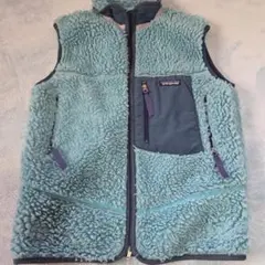 patagonia フリースベスト KIDS 12 青緑