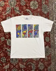 90s テニス アートtシャツ ART ヴィンテージ vintage 白 XL
