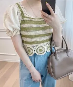 Pair Pair ペアペア　鍵編み刺繍トップス　Fサイズ