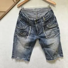 ダメージ加工 デニムハーフパンツ 34インチ ウエスト約86センチ - メルカリ