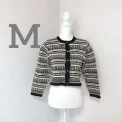 ZAZIE 総柄ニットカーディガン M コットン100% ノルディック柄 日本製のサムネイル