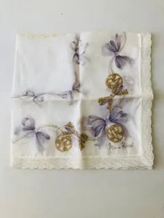 【訳あり】NINA RICCI ニナリッチ ハンカチ パープル 花柄 レース付