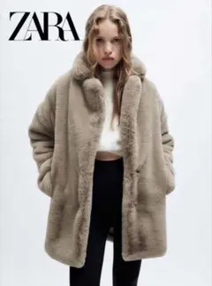 ZARA★TRAFALUC フード付きファーコート★Lサイズ★韓国ファッション★ フード ZARA(ザラ) コート(レディース) - 海外通販のBUYMA