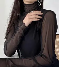 【新品】シアーハイネック長袖トップス Fサイズ