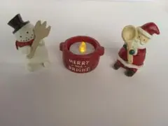 雪だるまとサンタクロースの陶器飾りセット LEDキャンドル付き　新品