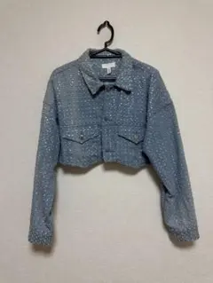 H&M ライトブルー クロップドジャケット ツイードのサムネイル