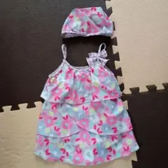 花柄ワンピース水着 110サイズ キャップ付き