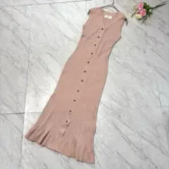 スナイデル ノースリーブロングリブニットワンピース細見えFピンク春マーメイド風