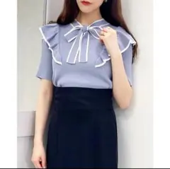 INGNI イング フリルボウタイ半袖ニット ブルー