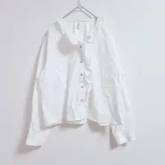 エイチアンドエム フリル付き ホワイトシャツ S ボタン 長袖