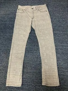 チェック柄 スリムフィットパンツ コットン混紡