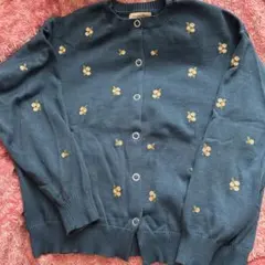 新品未使用 サマンサモスモス 花柄刺繍 ブルーグリーンニットカーディガン