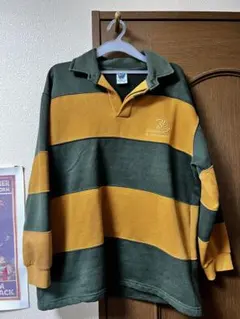 古着 トレーナー 緑＆黄色ボーダー