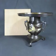 斑紫銅銅花瓶在銘花器飾壺丸壺茶道具華道具時代金工古美術骨董品