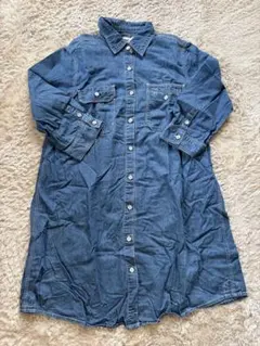 デニムブルー Lサイズ 七分袖シャツワンピース