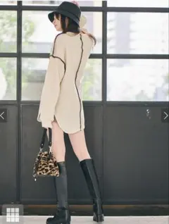 GRL チャンキーヒールロングブーツ 黒 レザー