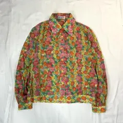 希少 70's レトロポップ MARSE レナウン 総柄ブラウス 昭和レトロ Lのサムネイル