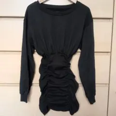 ギャザー入り　黒スエットミニワンピース one-size
