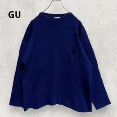 GU ポケット付クルーネックニット M ネイビー 綿100% ゆったり 綺麗めのサムネイル