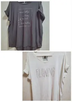 HKWORKSLondon グレーとホワイトのTシャツ2枚セット LLサイズ ㊱のサムネイル