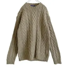 海外古着 ケーブルニット アラン編み フィッシャーマン 肉厚 長袖 Lサイズ