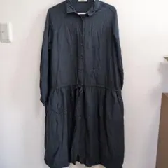 ニコアンド前開き長袖ワンピース　紺